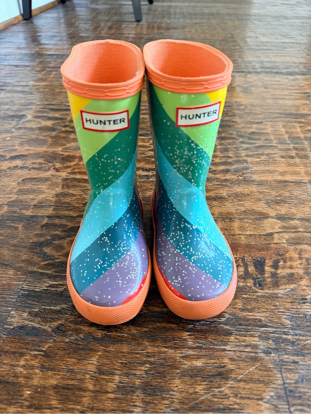 Hunter Kids Rainbow Stripe Glitter Rain Boots